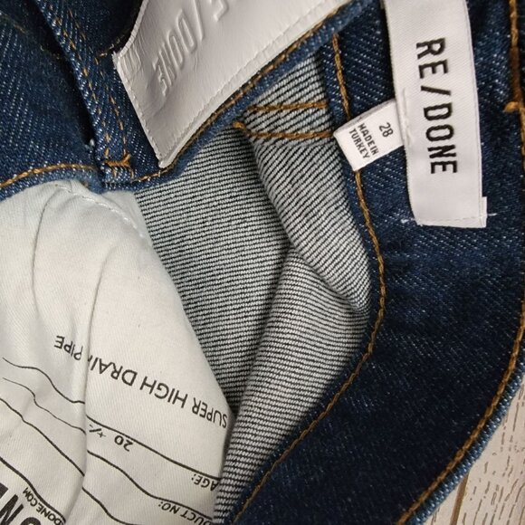 RE/DONE Drainpipe High Rise Jeans Womens 28 Rigid Like Denim Dark Blue - Picture 5 of 9